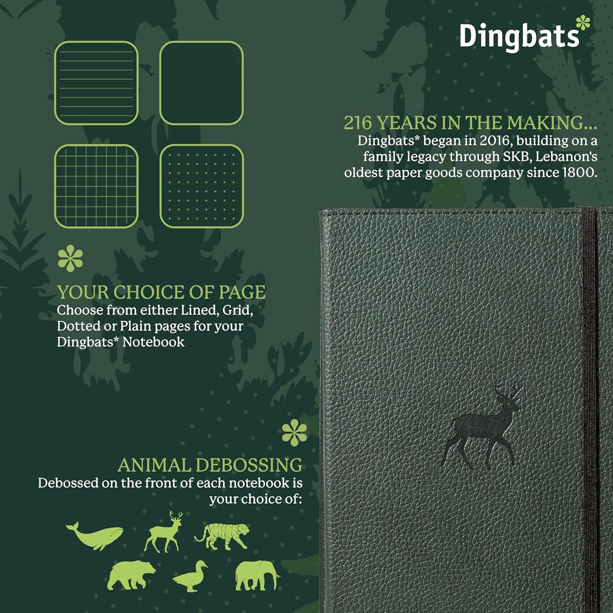 Dingbats* Wildlife Plain Writing Journal Notebook A5 - Vegan Leather Hardcover - Ideal for Work