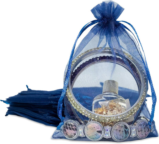 TheDisplayGuys 48-Pack 4x6 Navy Blue Sheer Organza Gift Bags with Drawstring, Jewelry Candy Treat