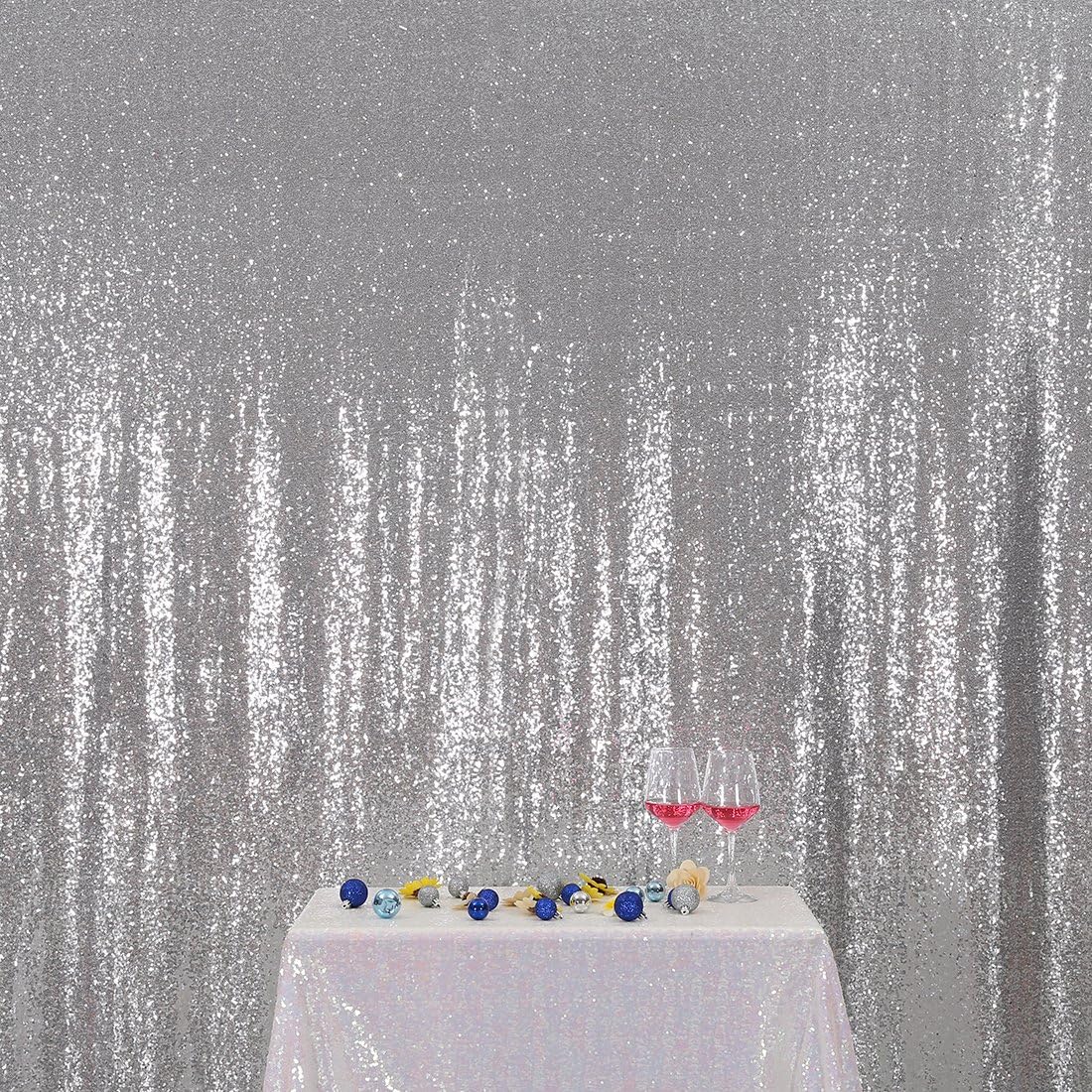 Poise3EHome Silver Sequin Backdrop,7FT x 7FT Sequin Photography Backdrop Curtain for Party