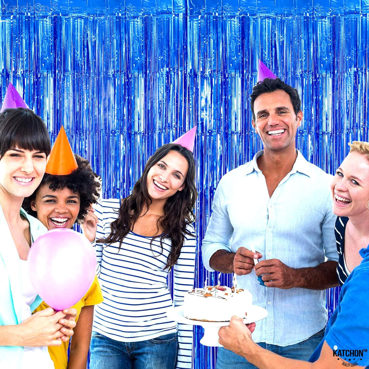KatchOn, Metallic Blue Backdrop Curtain - Pack of 2 | Blue Streamers for Royal Blue Party