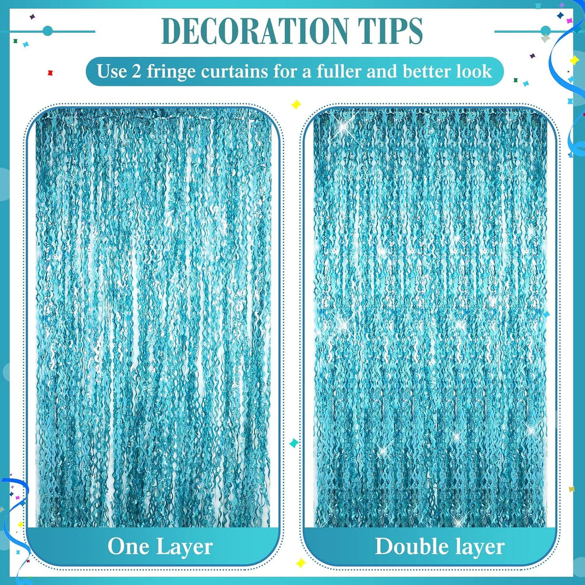 Jutom 6 Pieces 3.3 x 6.6 ft Wavy Tinsel Foil Fringe Curtains Foil Fringe Streamer Backdrop Party
