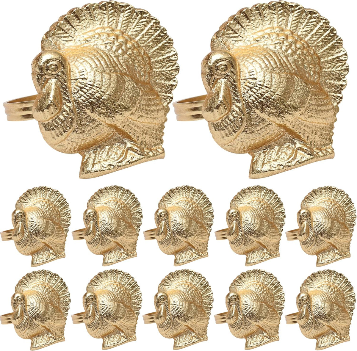 Turkey Bird Gold Napkin Rings Set of -12 for Dinner Parties, Weddings Receptions, Family
