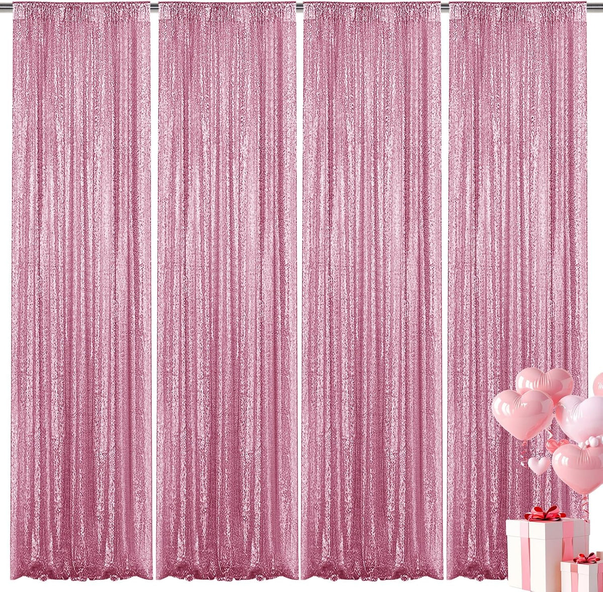 Pink Sequin Backdrop Curtain 4 Pieces 2FTx8FT Glitter Photography Backdrop for Party Wedding