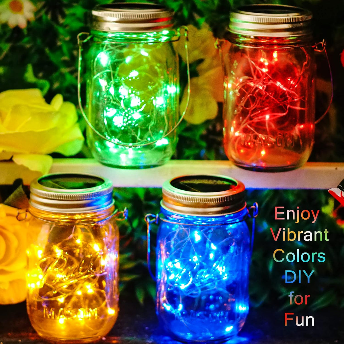 Solar Mason Jar Lights [Updated], 8 Pack 20 LED Waterproof Fairy Firefly Jar Lids String Lights