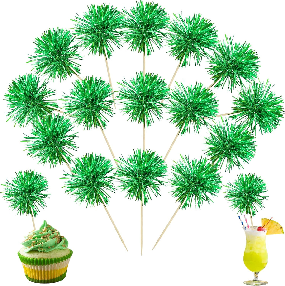 Ephlyn 30Pcs Foil Firework Cupcake Toppers Party Birthday Cake Toppers Supplies Sparkle Tinsel