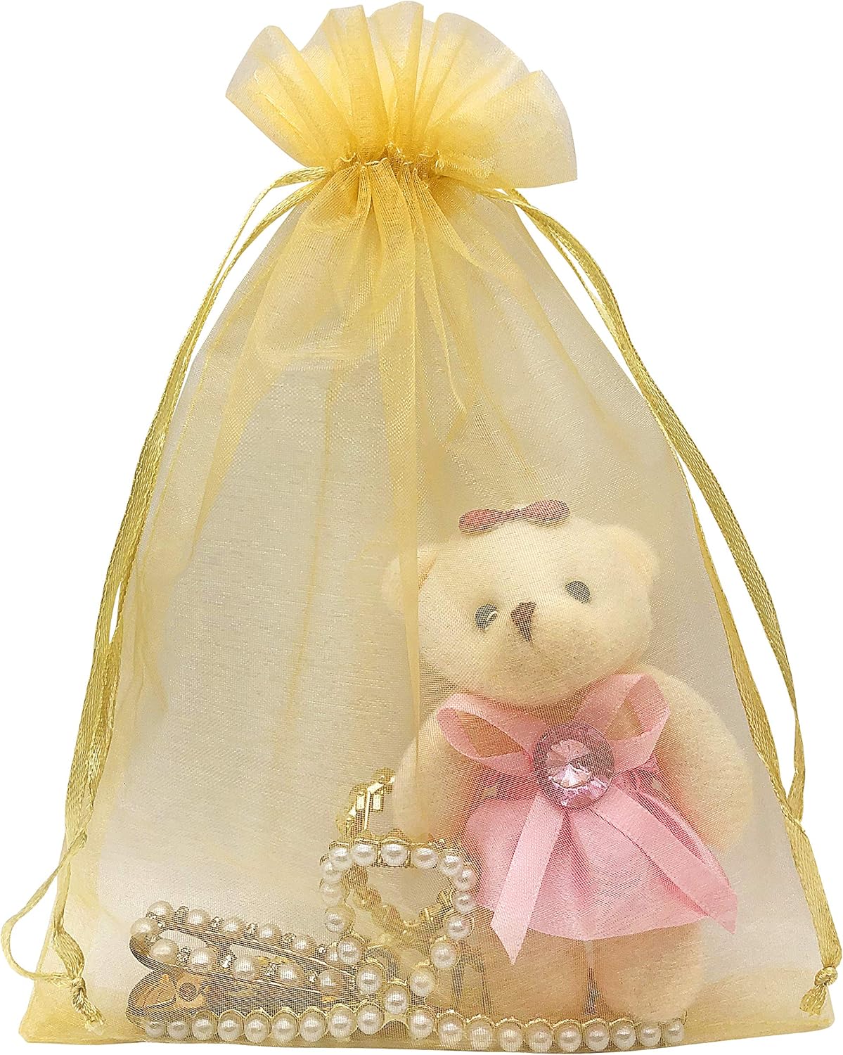 100pcs Gold Organza Gift Bags 6x9 Inch Mesh Drawstring Pouch Jewelry Bags for Wedding, Party
