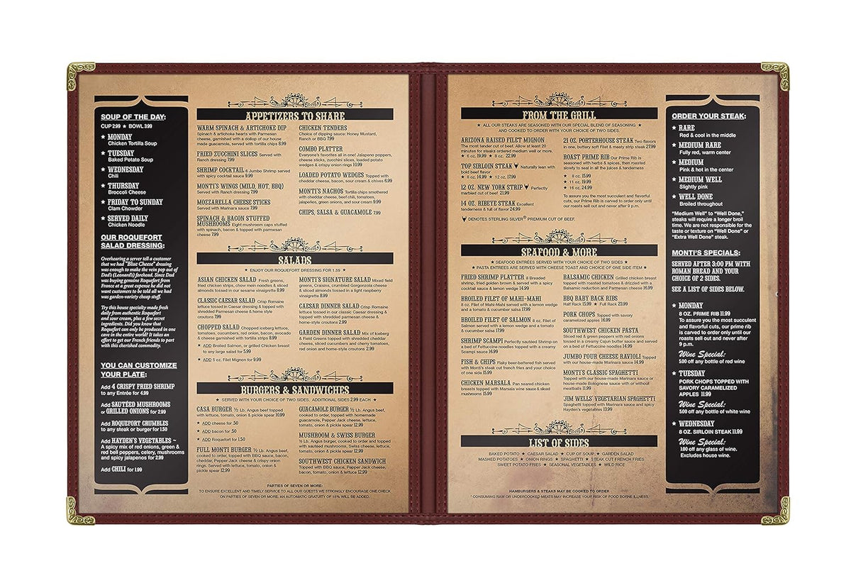 Goodsmart Restaurant Menu Covers - 25 Pack Burgundy 8.5" x 11", 2-Page/4-View, Side-Loading Vinyl