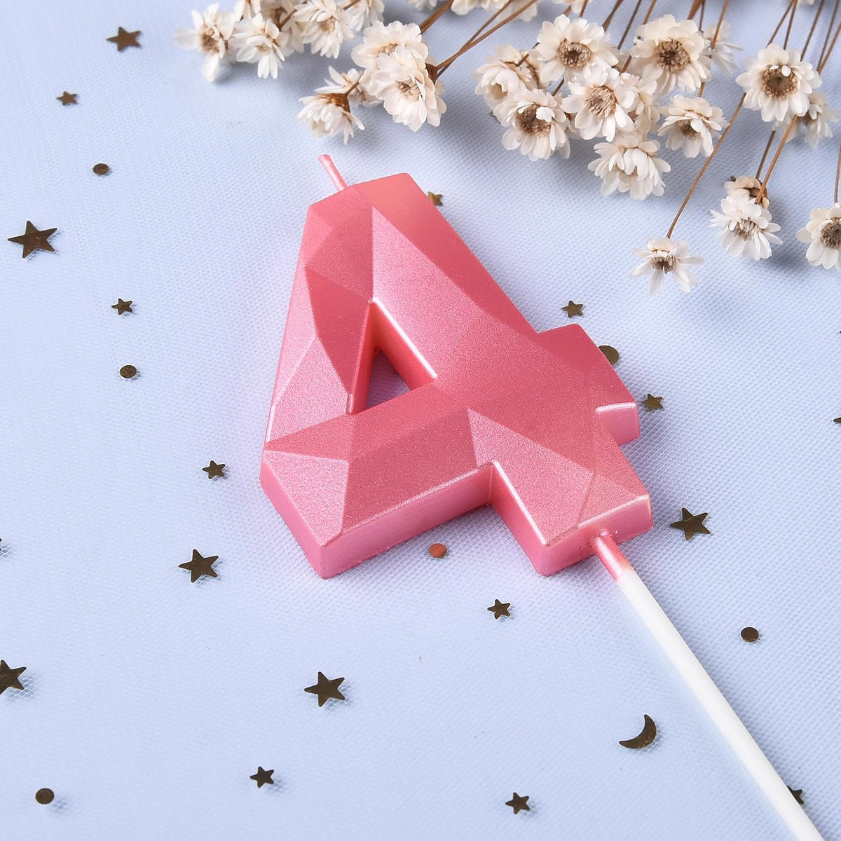 PHD CAKE 2.76 Inch Crystal Pink 4 Number Birthday Candles, Pink Number Candles, Cake Number