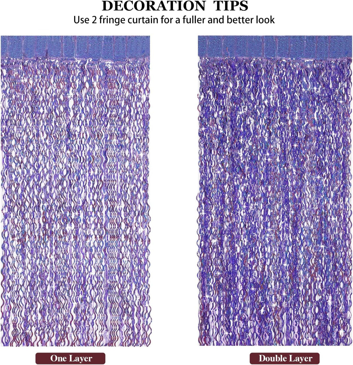 Purple Foil Fringe Curtains Party Decorations - CYLMFC 3 Pack 3.3 ft x 6.6 ft Foil Party Curtain