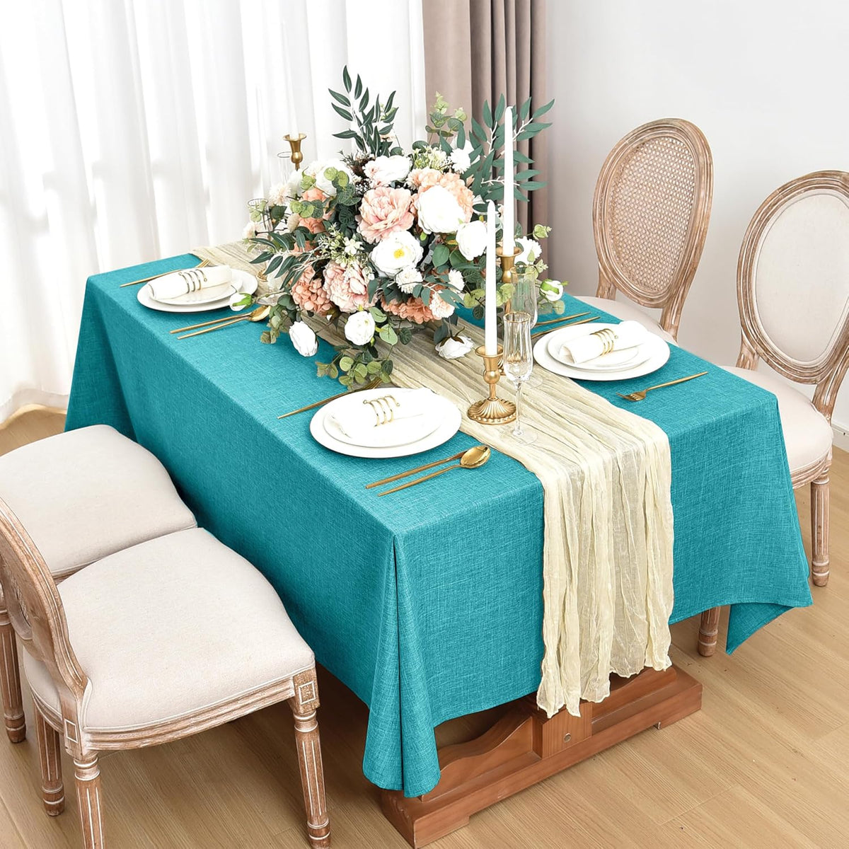 Fitable Faux Linen Tablecloths for Rectangle Tables: Water & Stain Resistant Farmhouse Table Cloth
