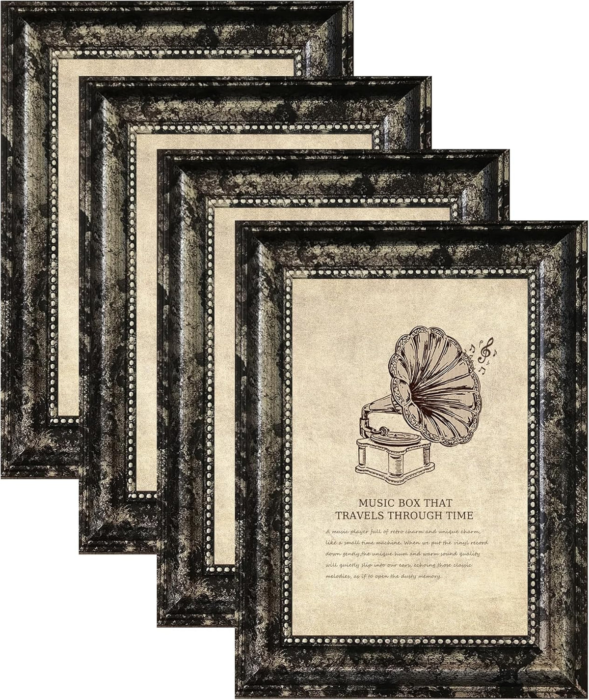 5x7 Picture Frame with Real Glass, 4 set Ornate Vintage Picture Frames for Wall or Tabletop