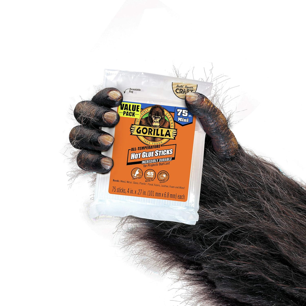 Gorilla Hot Glue Sticks, Clear Glue, Mini Size 4" Long x 0.27" Diameter, 75 Count (Pack of 1)