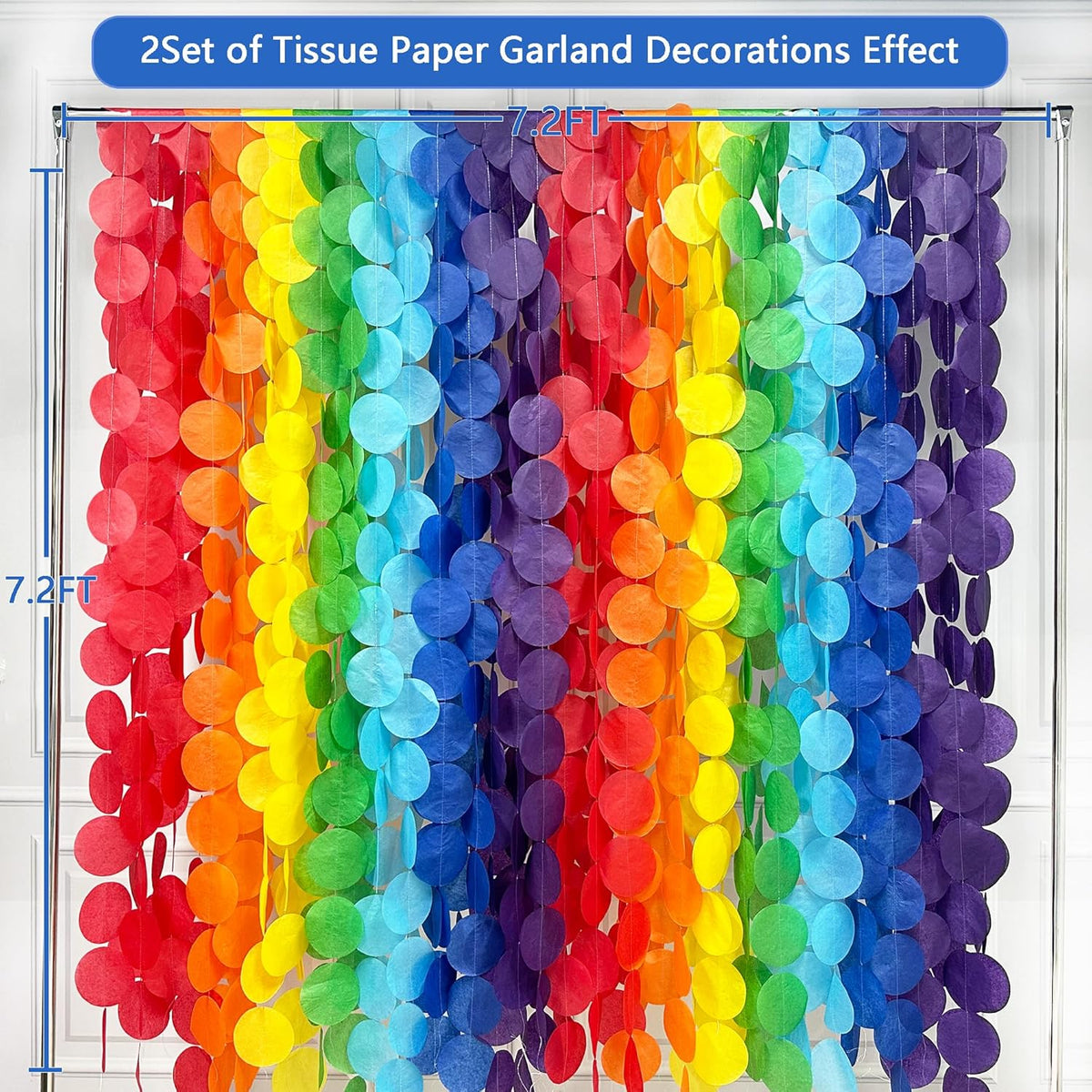 205Ft Rainbow Party Decorations Big Polka Dots Tissue Paper Backdrop Streamer Colorful Circle Dots