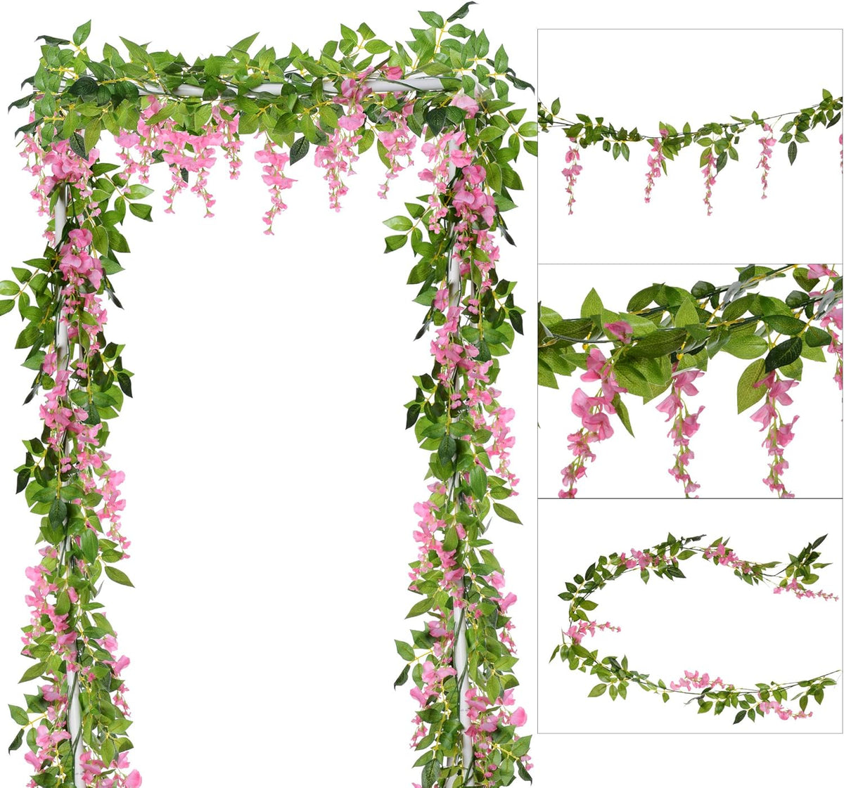 DearHouse 4Pcs 6.6Ft/Piece Artificial Flowers Silk Wisteria Garland Artificial Wisteria Vine Rattan