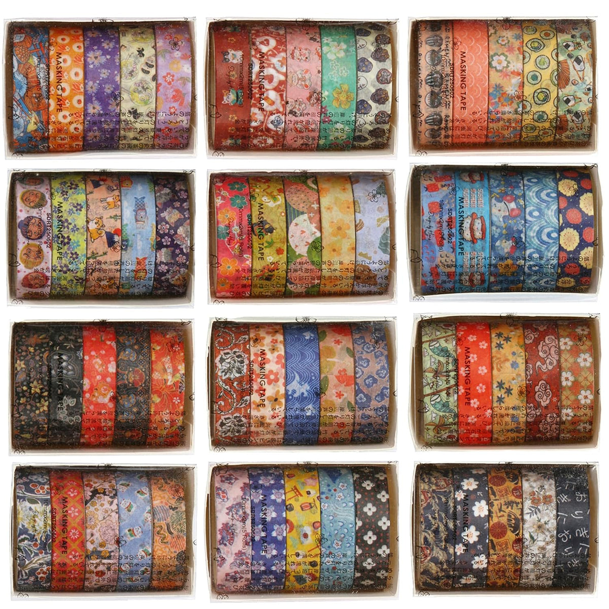 YUBBAEX 60 Rolls Value Washi Tape Pack Retro Arts Masking Tape Basic Patterns Decorative for DIY