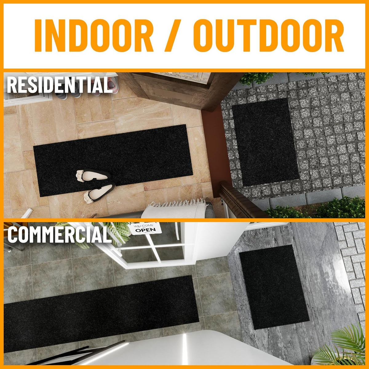Ottomanson 3'11" x 30' Hallway Runner with Scraper Pile - Extra Durable Non-Slip Rug Mat for Indoor