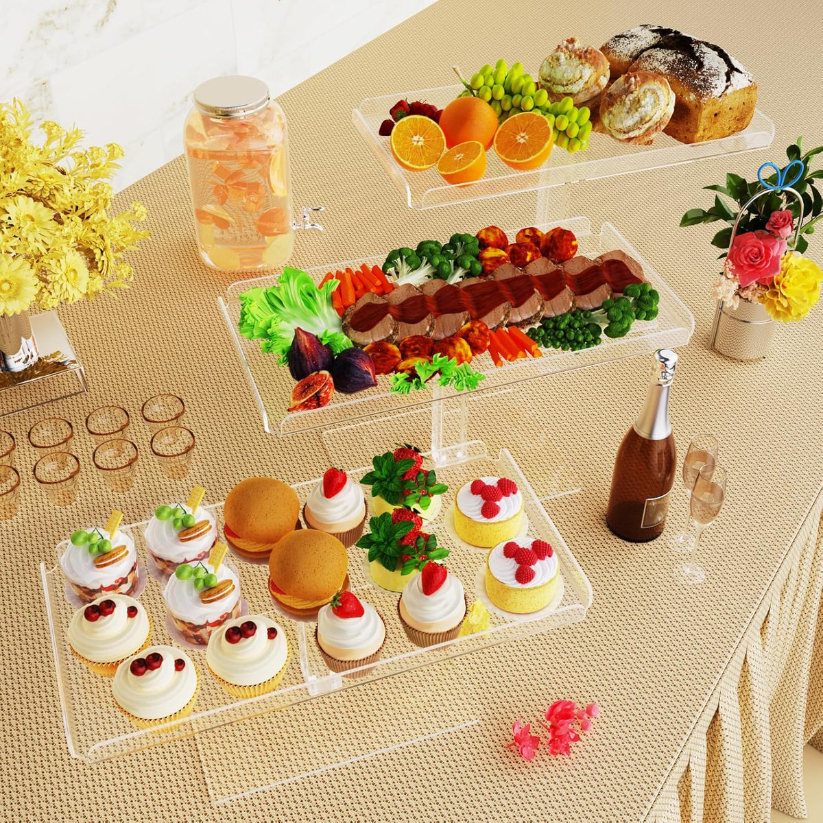 Dessert Cupcake Stand, 3 Set Acrylic Tiered Serving Tray for Dessert Table Display, Cup Cake Holder