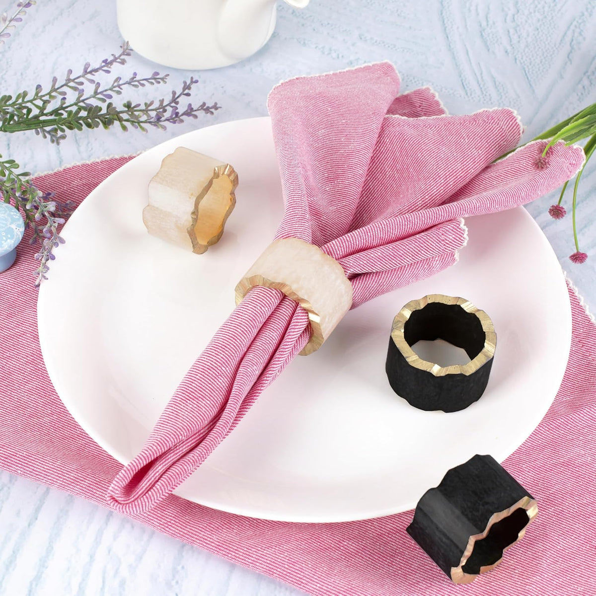 12 Pcs Rustic Epoxy Resin Napkin Rings - Napkin Holders for Parties, Dining, Family Gatherings