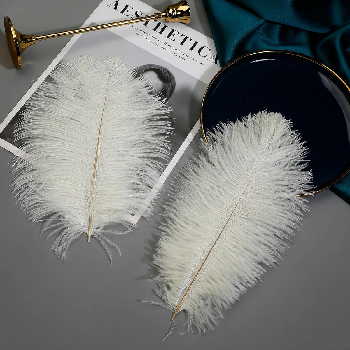 Ballinger Beige Ostrich Feathers Bulk - 24pcs 12-14inch Cream Feathers for Vase,Wedding Party