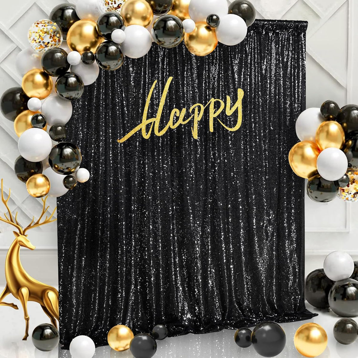 Black Sequin Backdrop Curtain 7ft x 7ft Glitter Photo Booth Backdrop for Wedding Birthday Baby