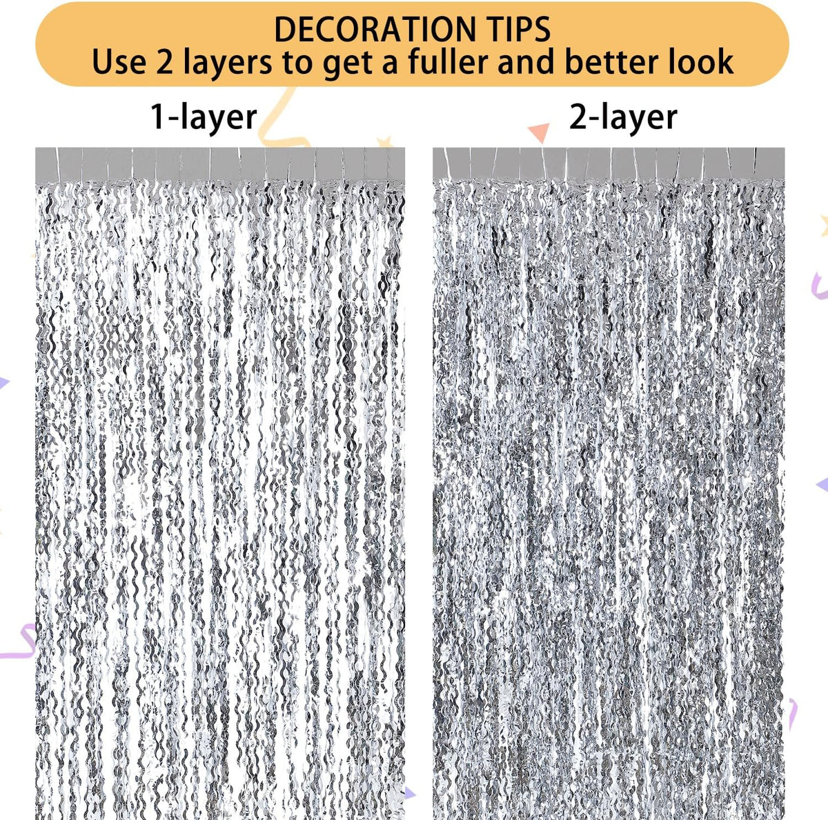 3 Pack Wave Silver Tinsel Curtain - 3.3x6.6 Feet Foil Streamers Birthday Party Decorations Wedding