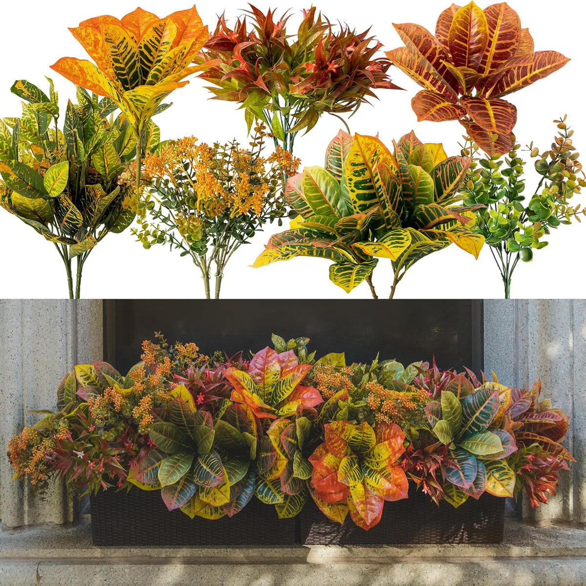PARTY JOY 12 Bunches Artificial Fall Flowers, Fake Plants Outdoor, Fake Bushes UV Resistant