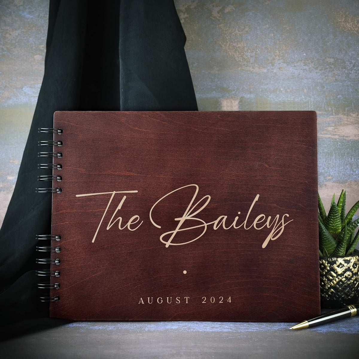 Personalized Wood Wedding Guest Book - 5 Colors/Finishings, 2 Sizes, 12 Designs - Wood Wedding