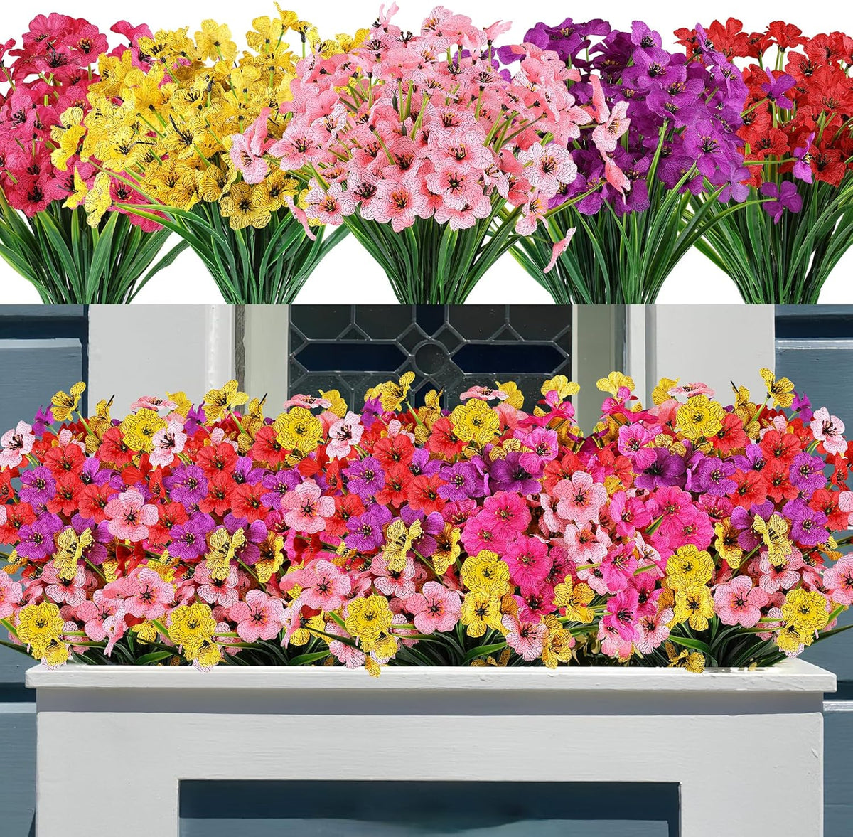AmyHomie 20 Bundles Artificial Flowers for Outdoor Outside Spring Summer Decoration UV Resistant