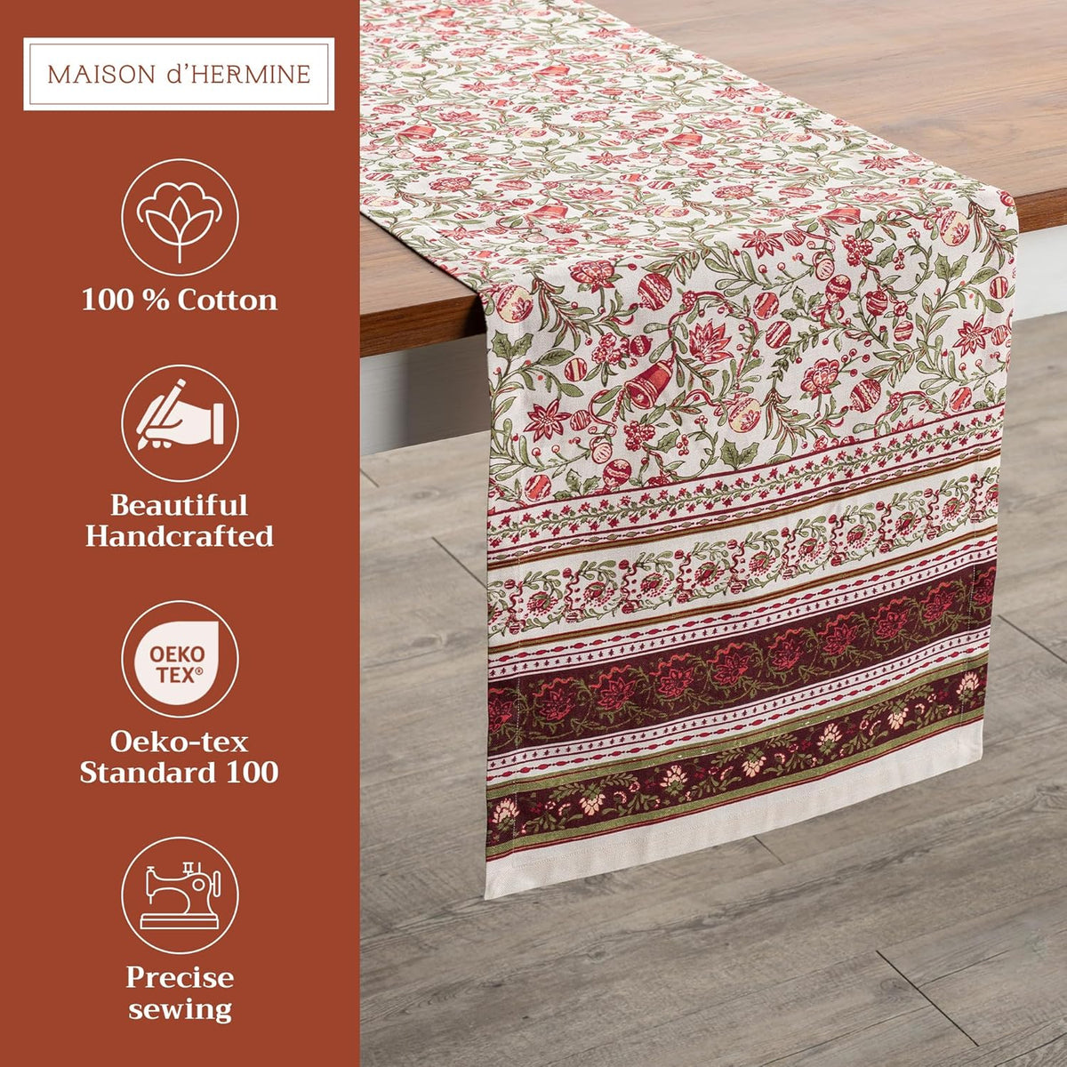 Maison d' Hermine Table Runner 100% Cotton Single Layer Table Runners 72 inches Long Decorative for