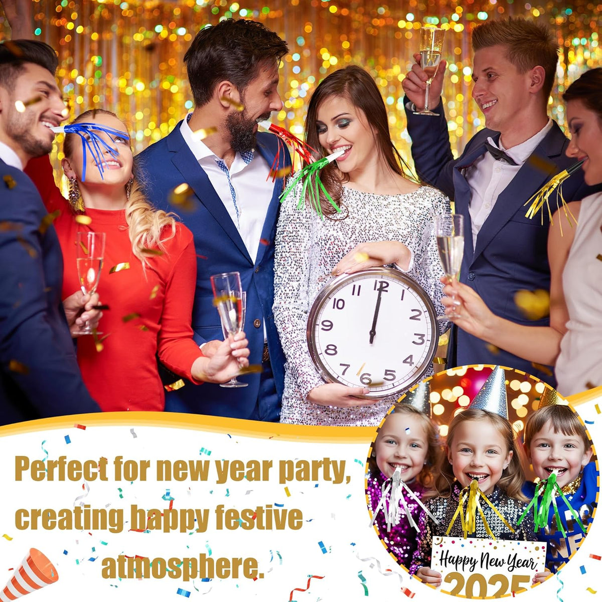 12 Pcs Glitter Noise Makers Metallic Fringed Party Blower for Adults Birthday Graduation New Years