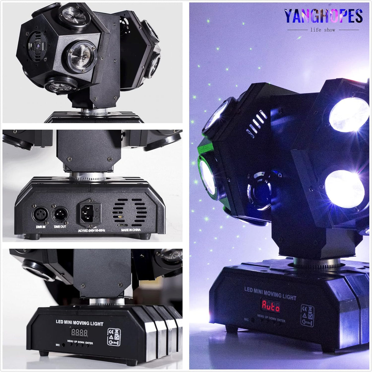 Moving Head DJ Light with Rotating Beam - Stage Light, Sound Activated, DMX512, Perfect for DJ