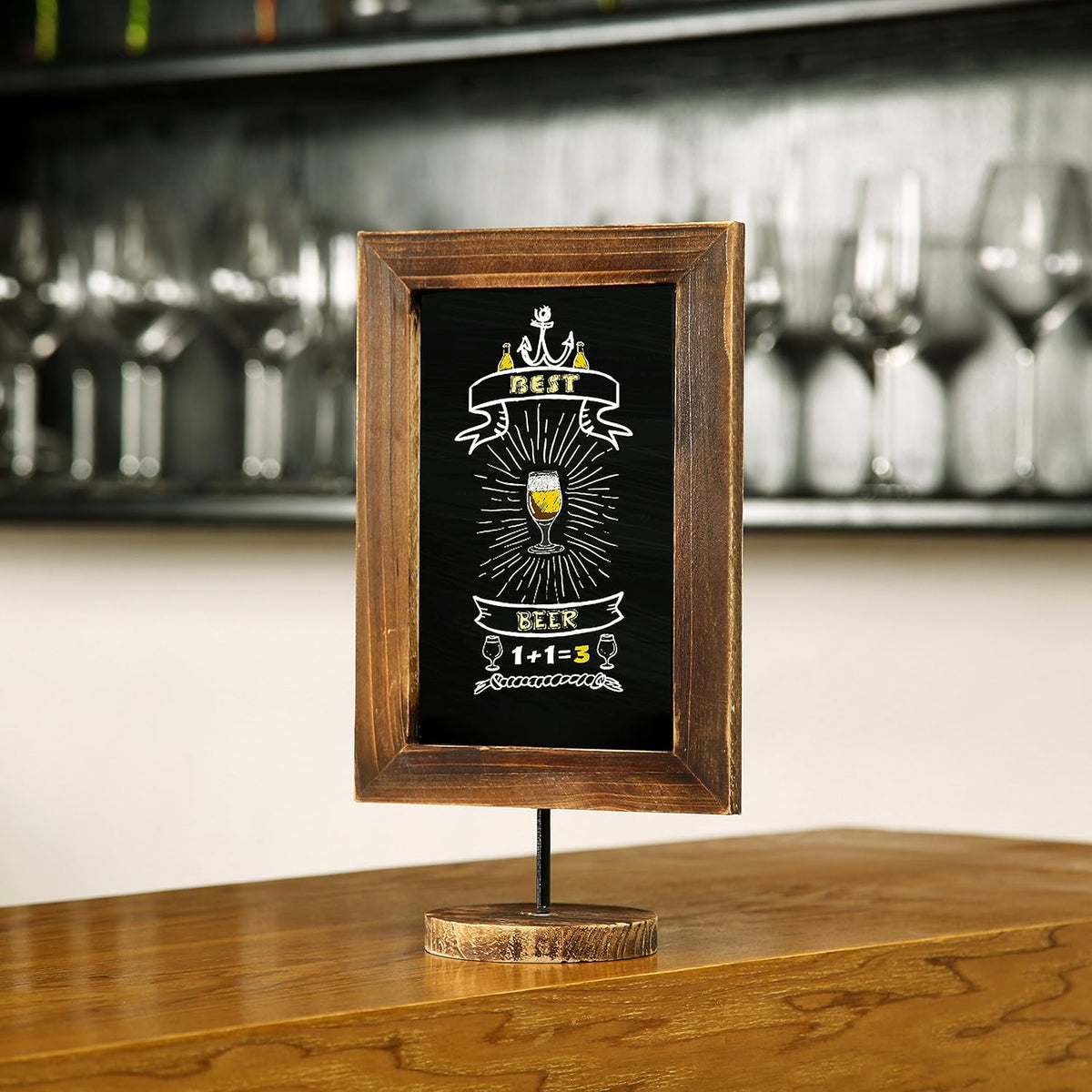 MyGift Set of 3 Tabletop Chalkboard Sign with Burnt Wood Frame and Round Base, Decorative Wedding