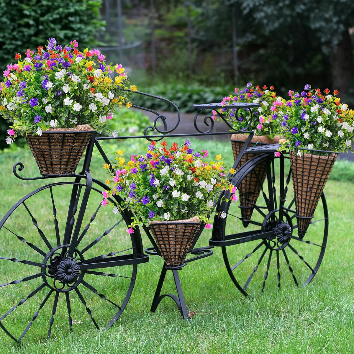 AmyHomie 20 Bundles Artificial Flowers for Outdoor Outside Spring Summer Decoration UV Resistant
