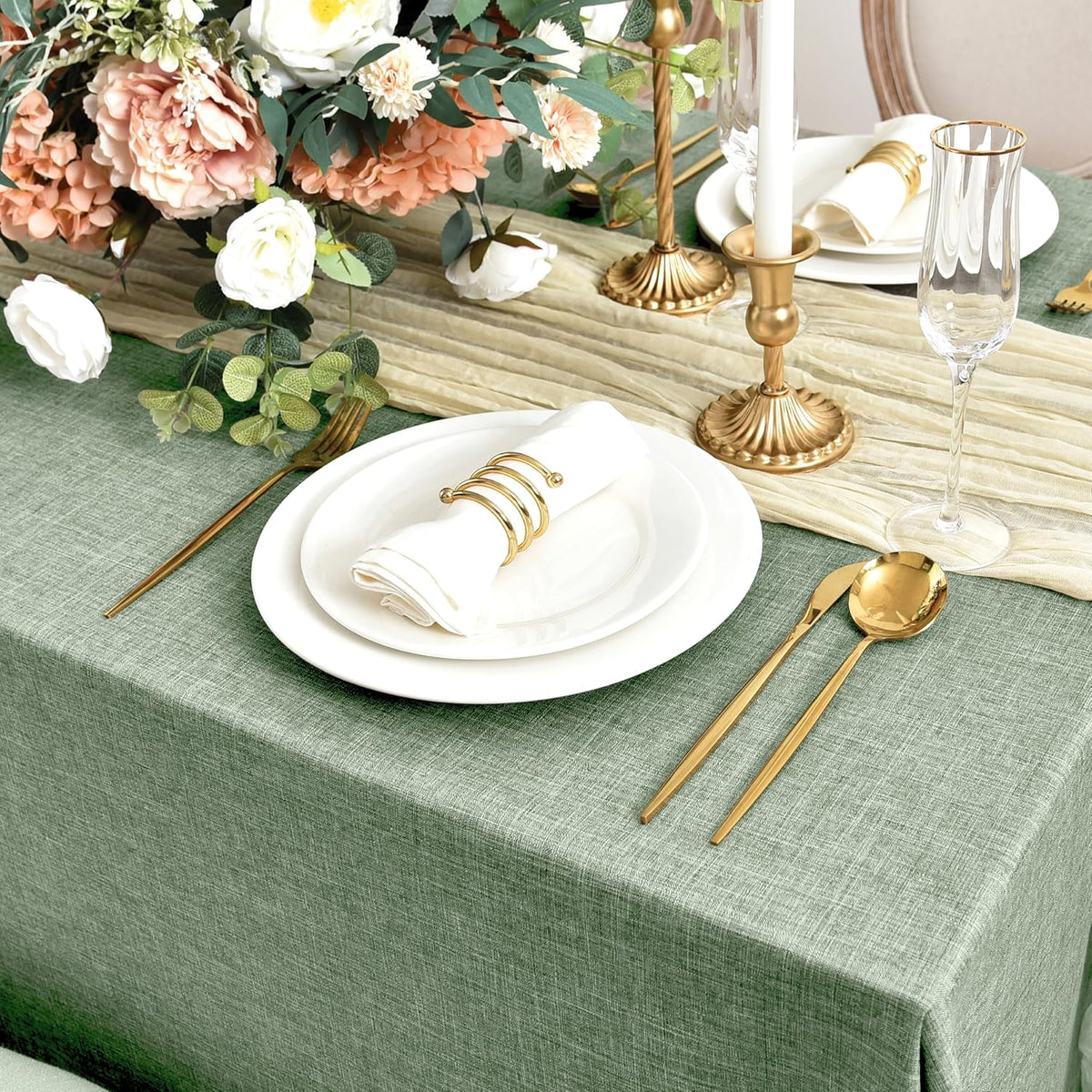 Fitable Faux Linen Tablecloths for Rectangle Tables: Water & Stain Resistant Farmhouse Table Cloth