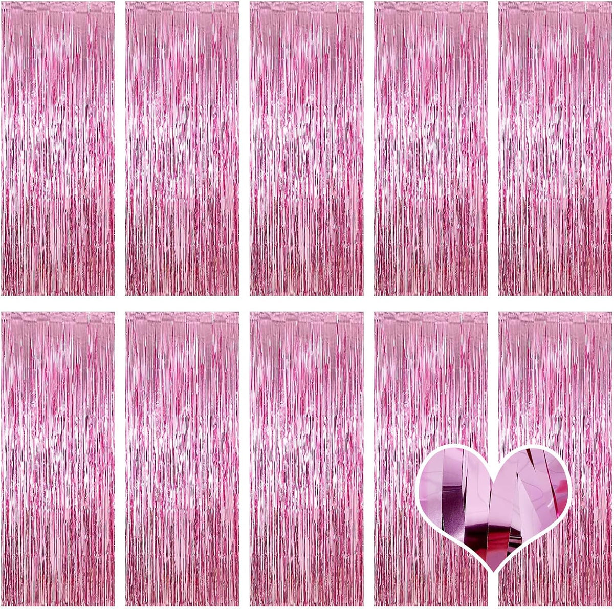 10 Pack Pink Backdrop Curtain 3.2ft x 8.2ft Metallic Tinsel Foil Fringe Curtains Photo Booth