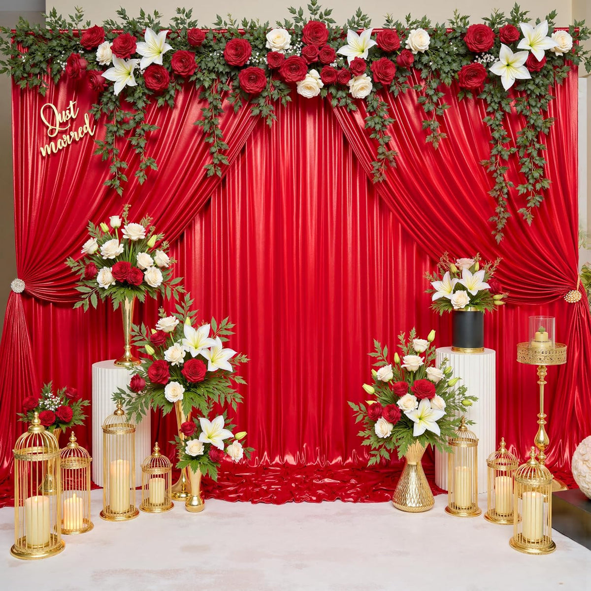 10x10ft Thick Red Glitter Backdrop Curtain Panels for Parties, Wrinkle Free Sequin Sparking Photo
