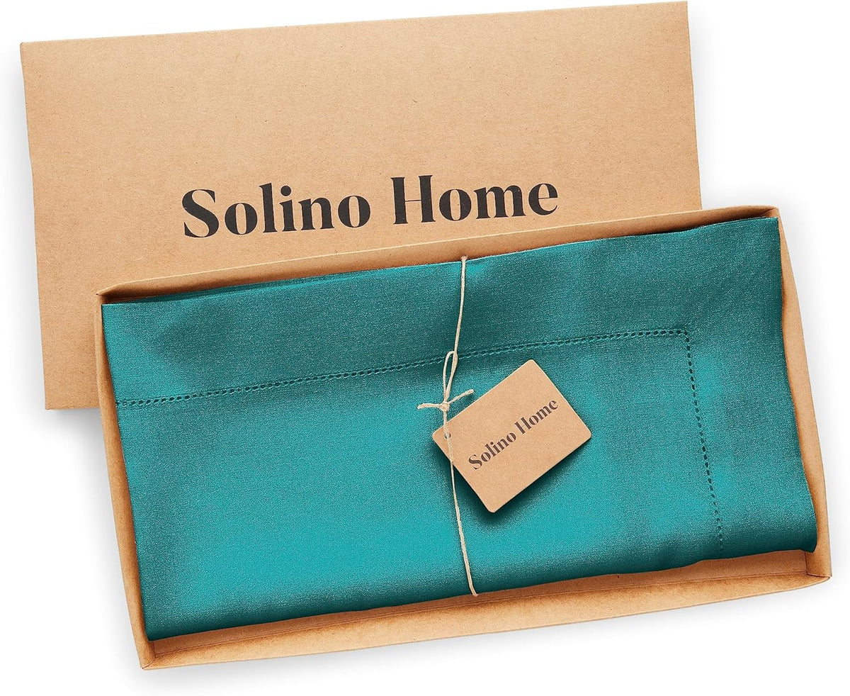 Solino Home Linen Square Tablecloth 52 x 52 Inch - 100% Pure Linen Teal Table Throw - Classic