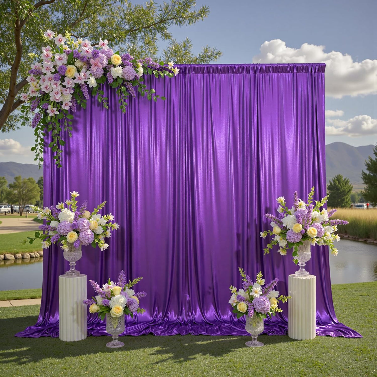 10x10ft Thick Purple Glitter Backdrop Curtain Panels for Parties, Wrinkle Free Sequin Sparking
