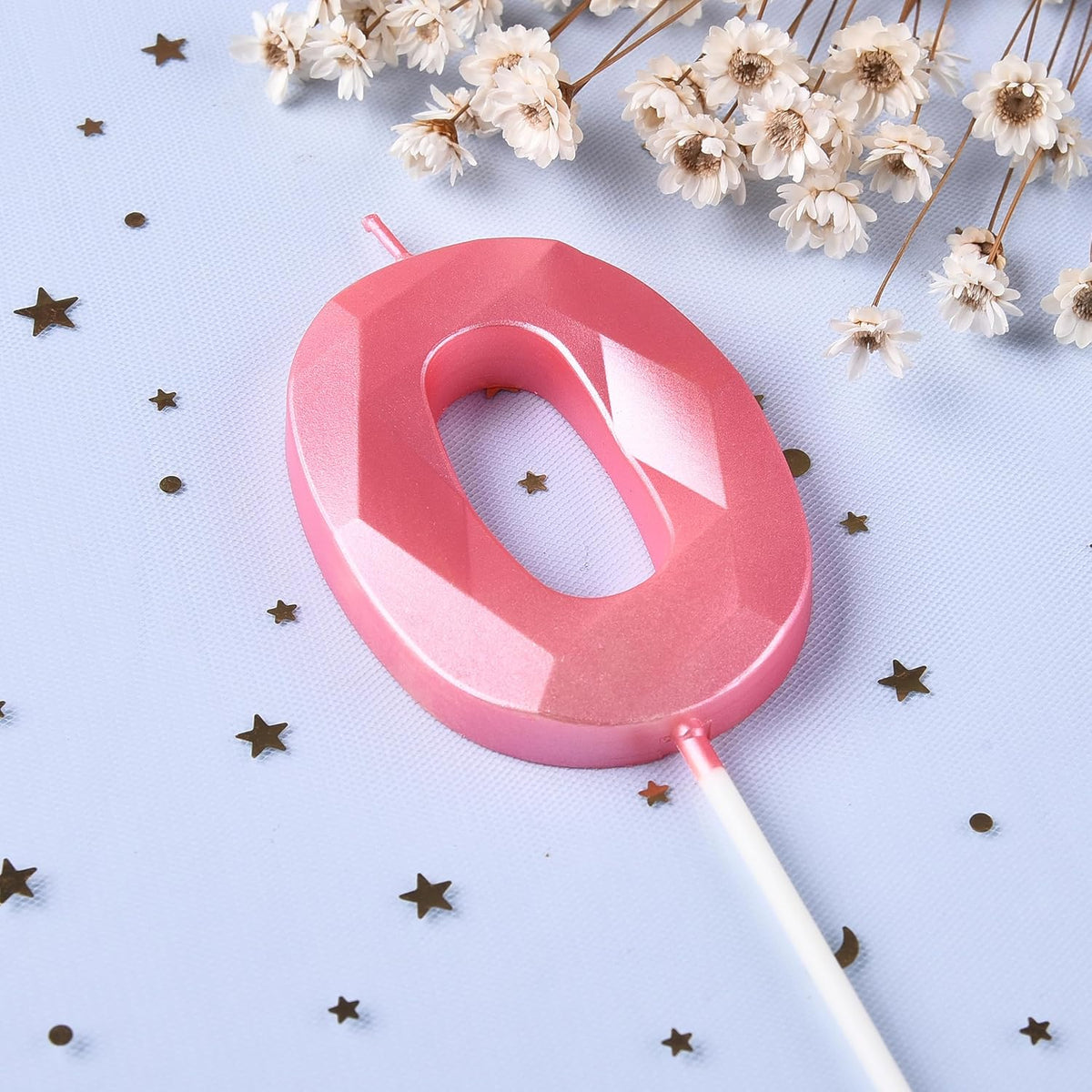 PHD CAKE 2.76 Inch Crystal Pink 0 Number Birthday Candles, Pink Number Candles, Cake Number
