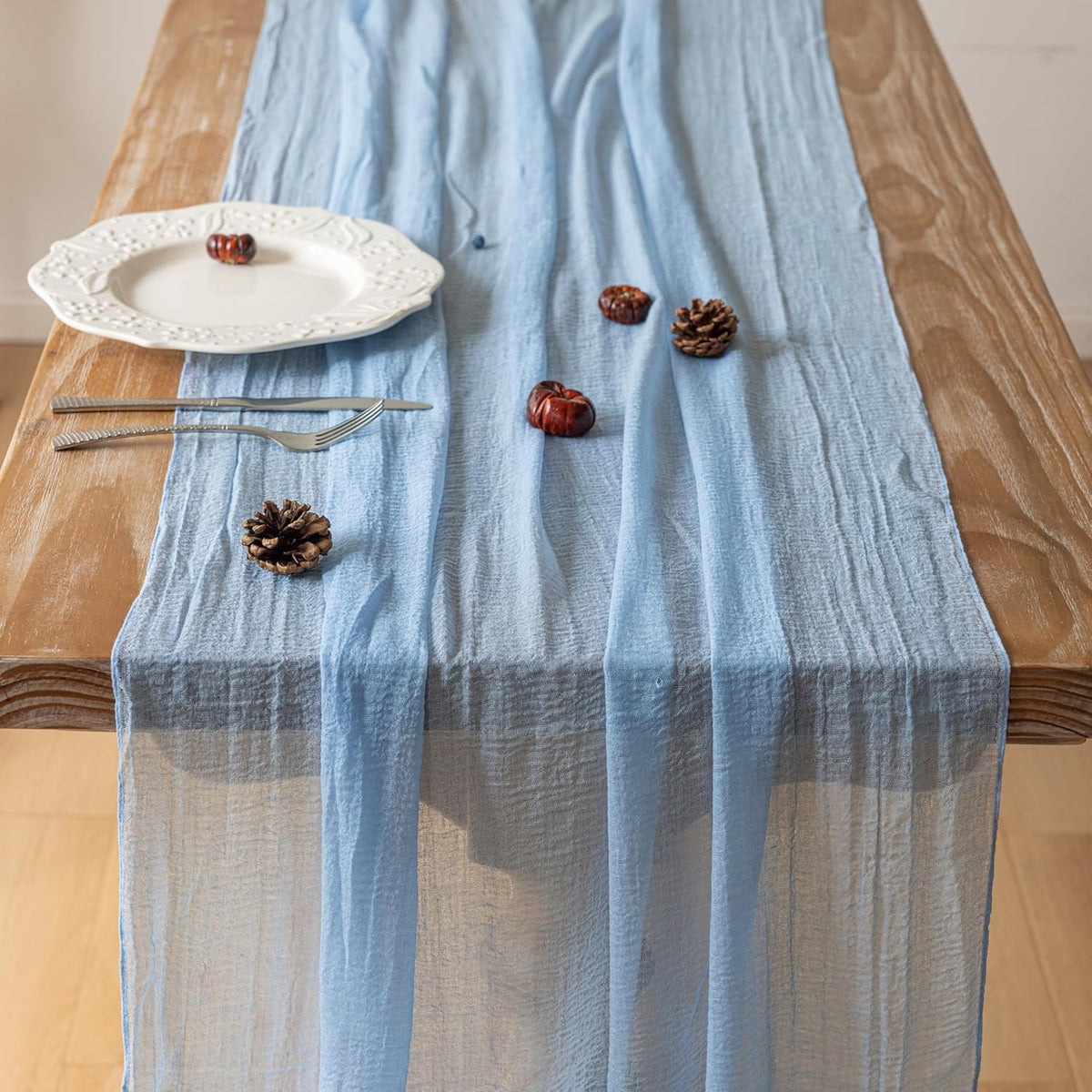 Cheesecloth Light Blue Table Runner Gauze Rustic Cheese Cloth Table Runner 120 Inch 10 FT for