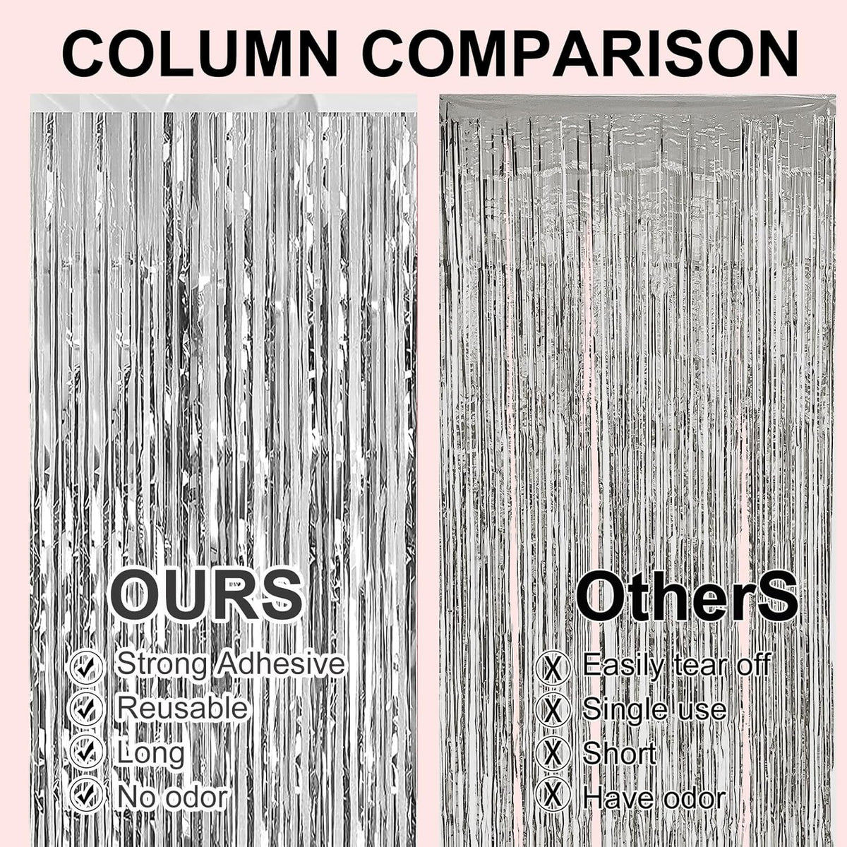 2 Pack 3.28 ft x 6.56 ft Silvery Tinsel Curtain Party Backdrop Decorations, Metallic Foil Fringe