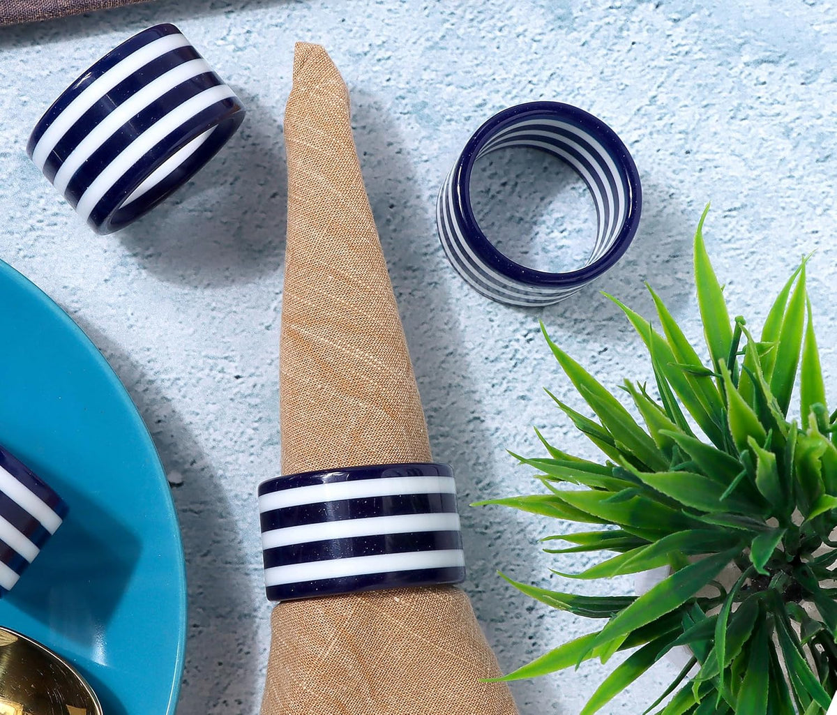 Set of 12 Epoxy Napkin Rings – Elegant Navy Blue & White Napkin Holders for Table Decor, Parties