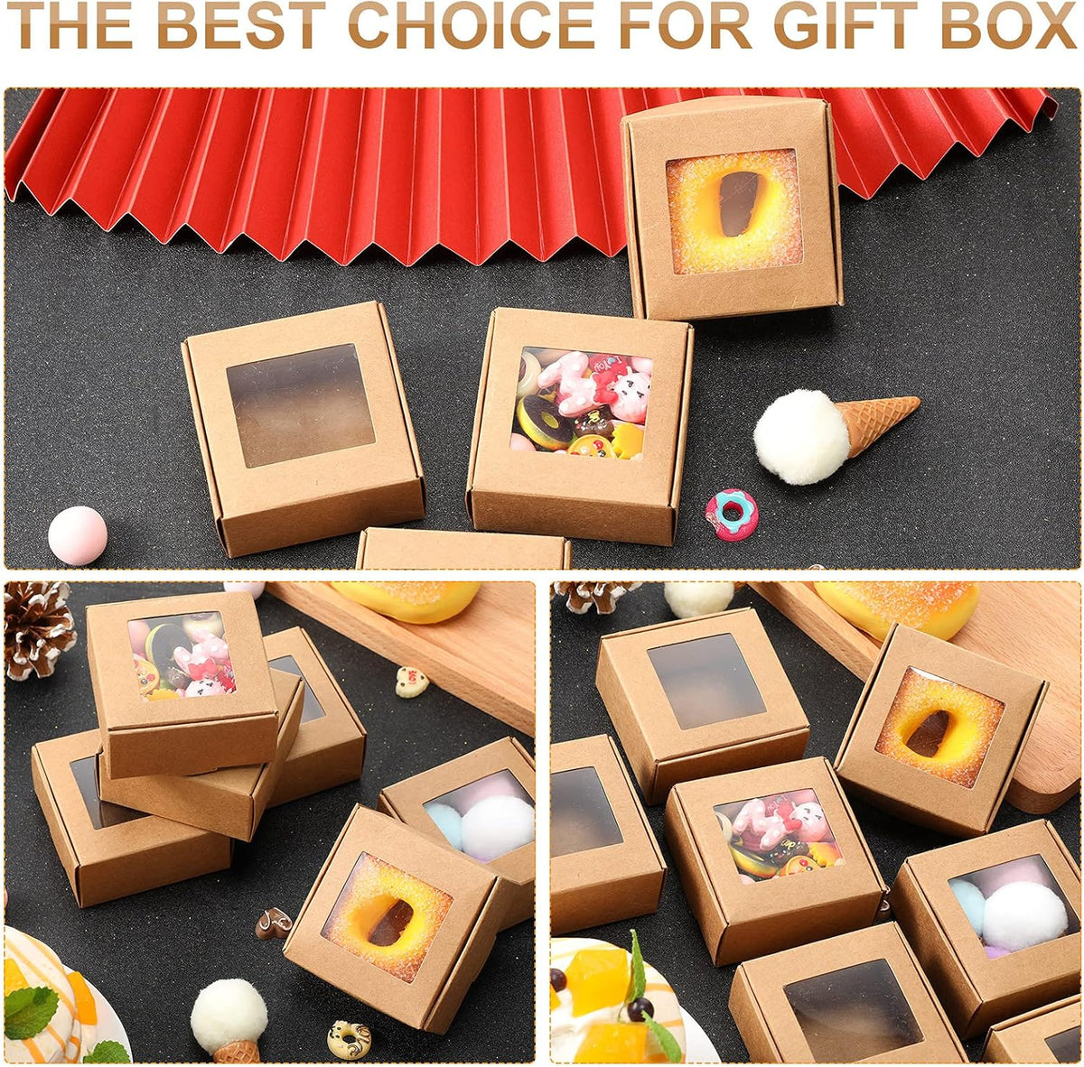 Zonon 30 Pcs Soap Boxes for Homemade Packaging, Mini Kraft Treat Boxes with Window for Bakery Candy