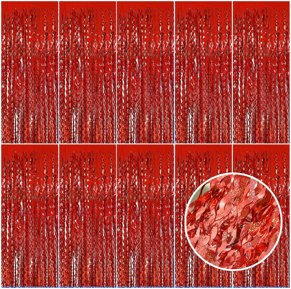 Red Tinsel Foil Fringe Curtains Wavy Backdrop for Parties Sparkle Metallic Wavy Foil Fringe