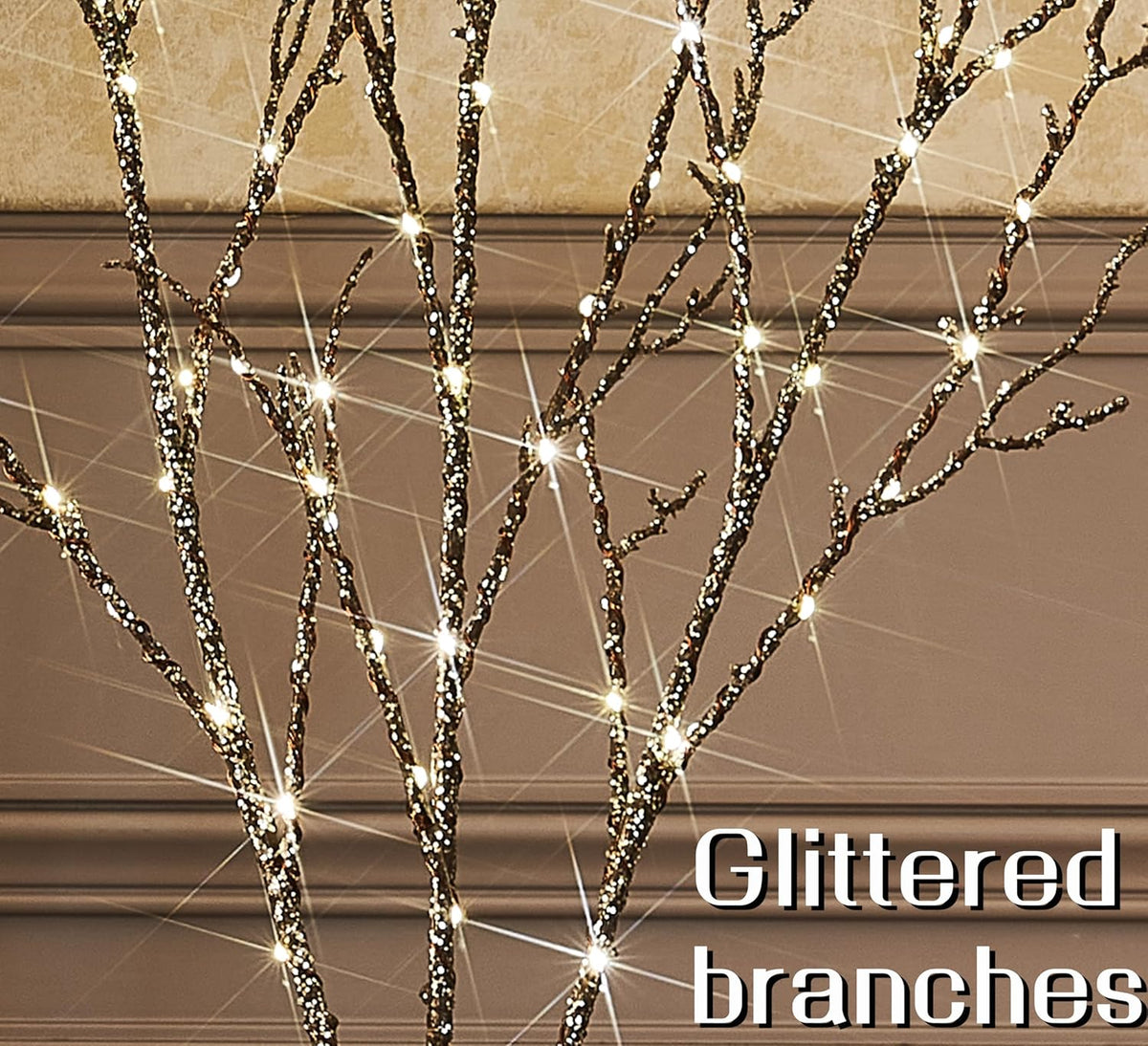 Fudios Lighted Willow Branches Christmas Glitter Battery Operated 32IN 120 LED Fairy Lights, Brown