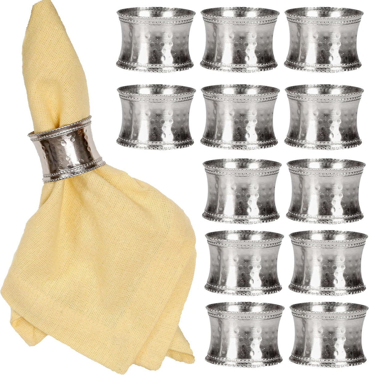 Silver Napkin Rings Set of 12, Heavy Duty Metal Napkin Holder Buckles, Fall Thanksgiving Christmas