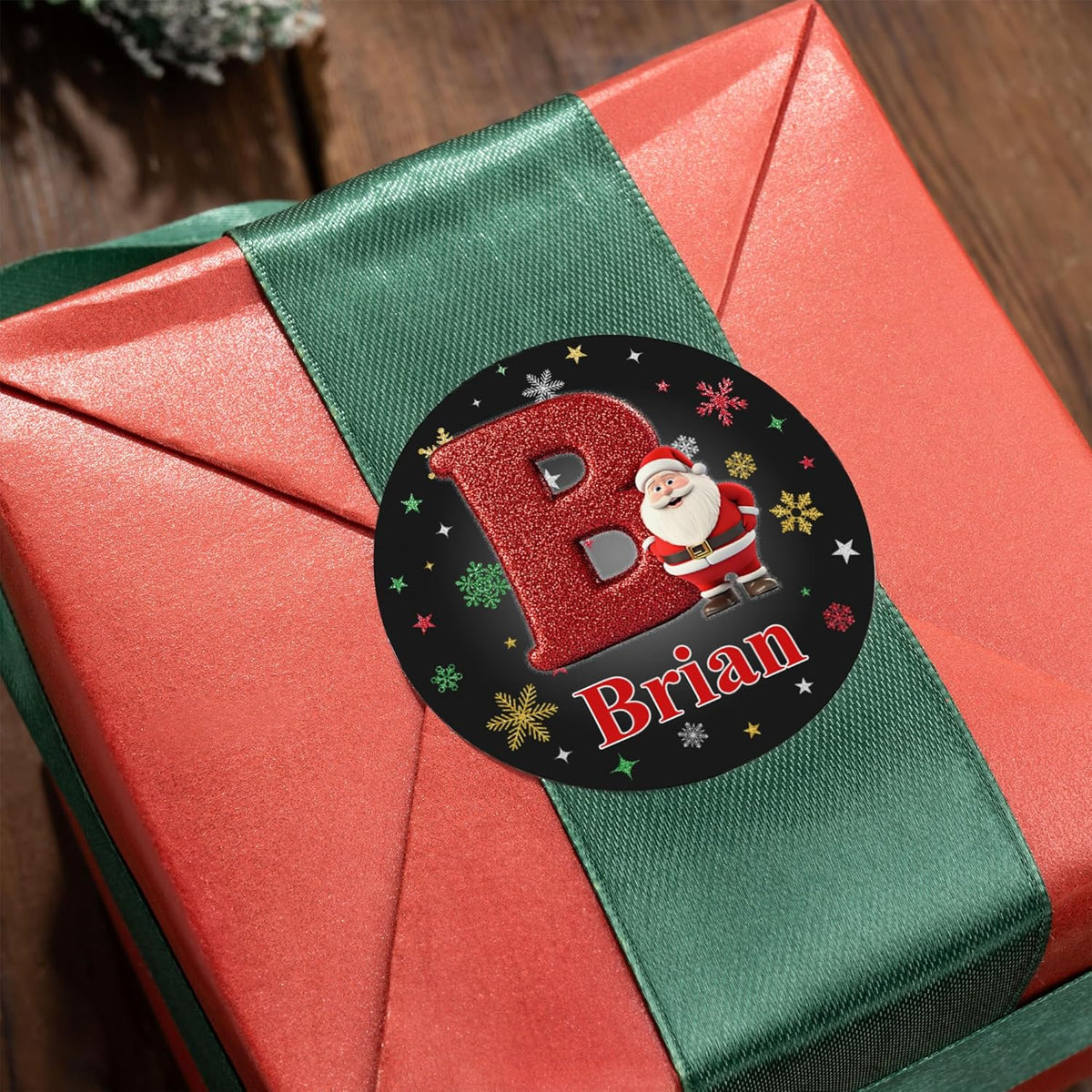 callie Personalized Christmas Stickers - Custom Name & Initial, 1.97 Inch Cartoon Santa Claus