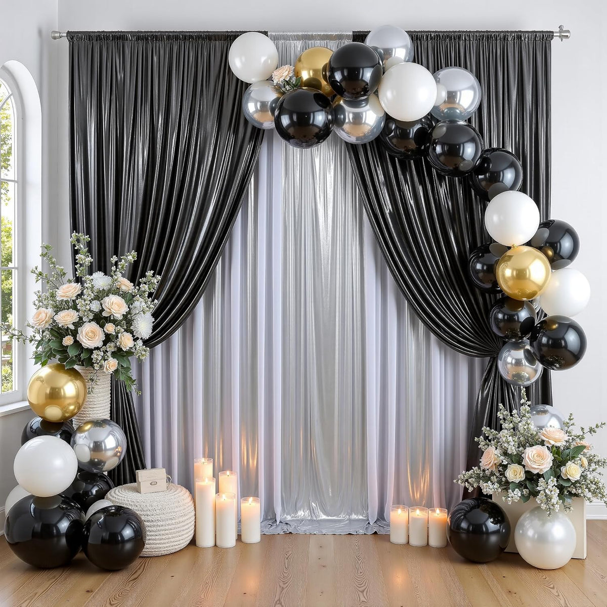 30ftx10ft Silver Sequin Backdrop Curtain for Parties, Wrinkle Free Glitter Photo Backdrop Drapes 6