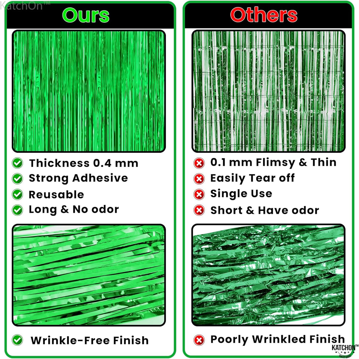 KatchOn, Green Streamers - Pack of 2 | Fringe Backdrop Curtain for Dinosaur Birthday | Halloween