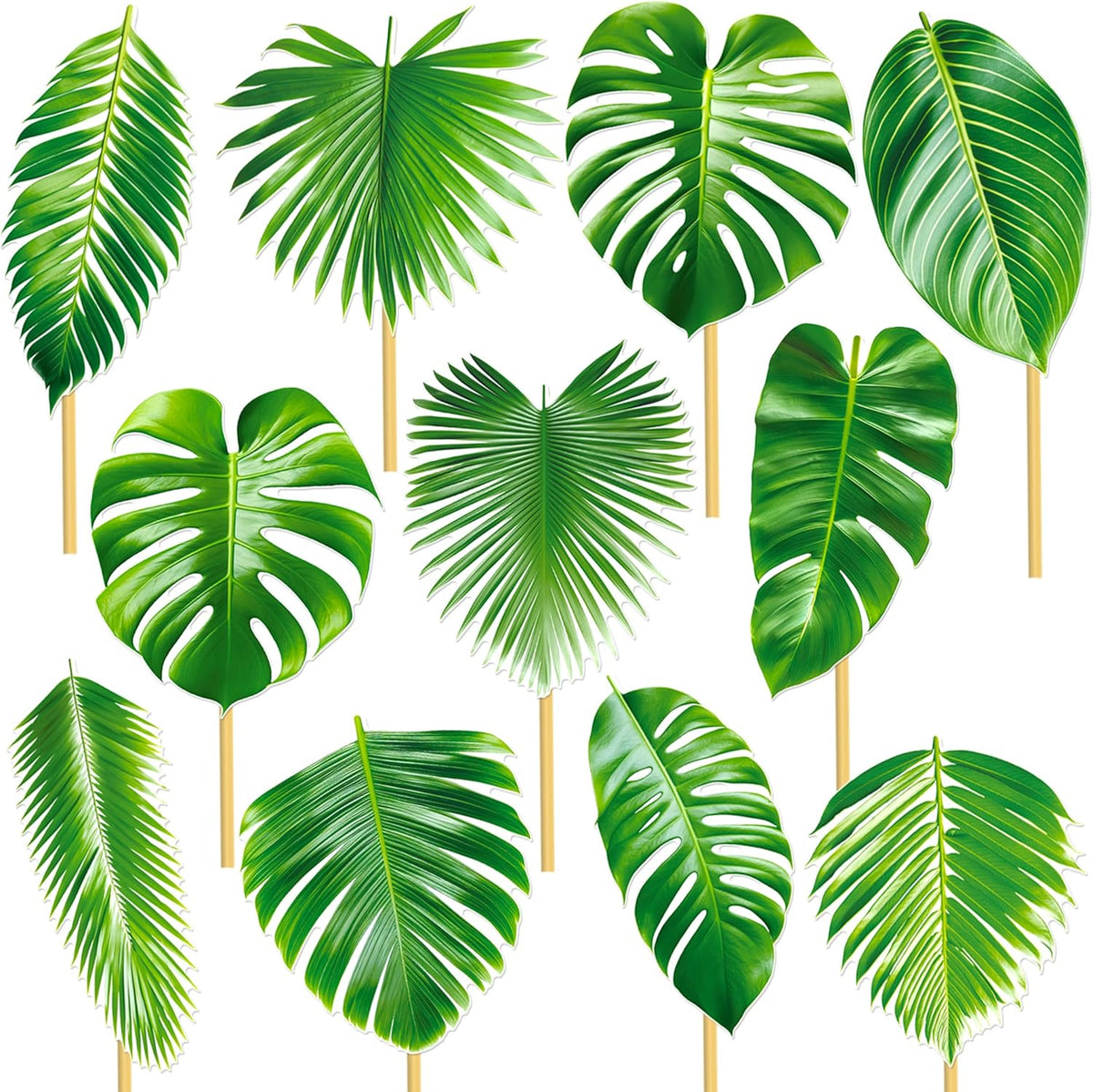 14pcs Palm Leaf Centerpiece Sticks Tropical Party Decorations for Table Green Leaves Theme